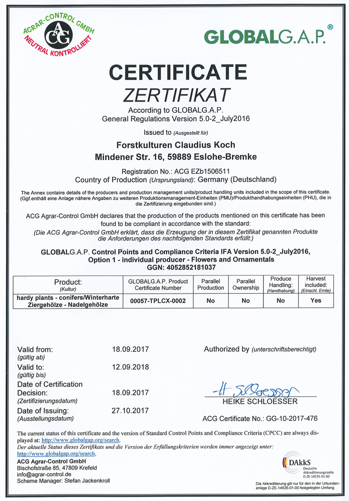 Global GAP Zertifikat