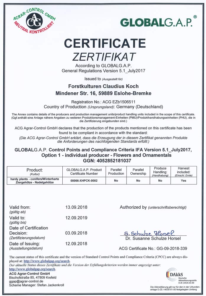 Global GAP Zertifikat 2018